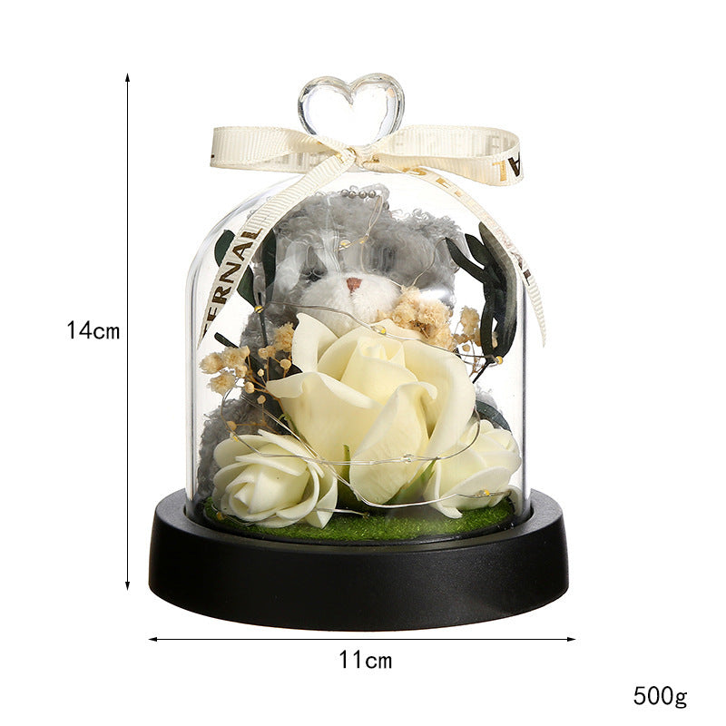 Glass Dome Rose Bouquet with LED Light – Romantic Eternal Flower Ornament for Home & Gift